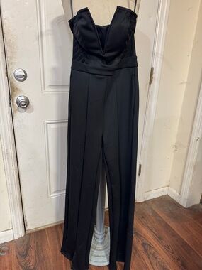 SHEIN Black Strapless Wide-Leg Jumpsuit